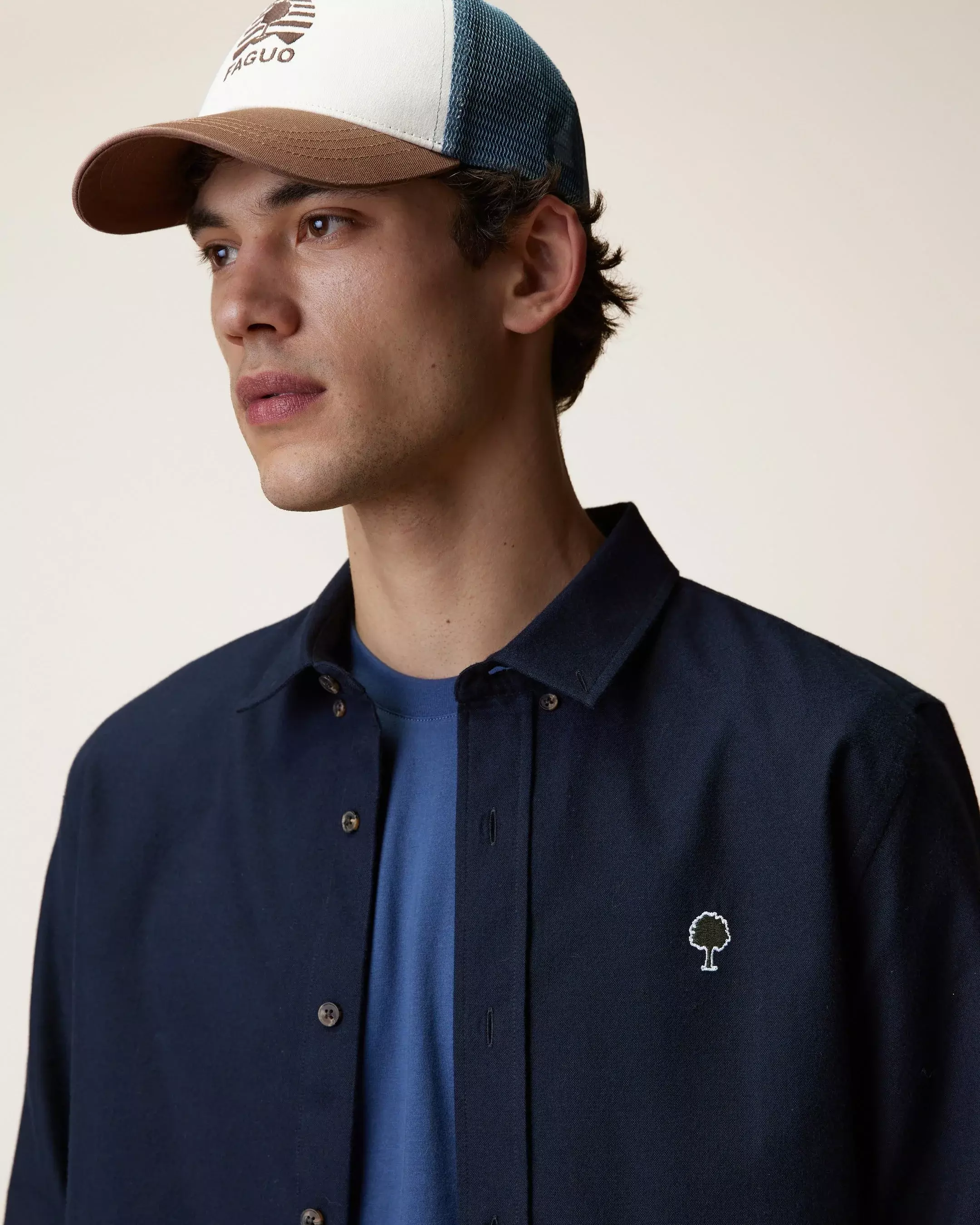Faguo Ivoy Oxford Hemd Navy Herren Baumwolle blau